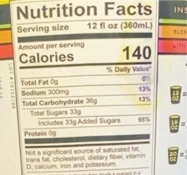 Cloud Cap Plant Based Energy nutrition facts table