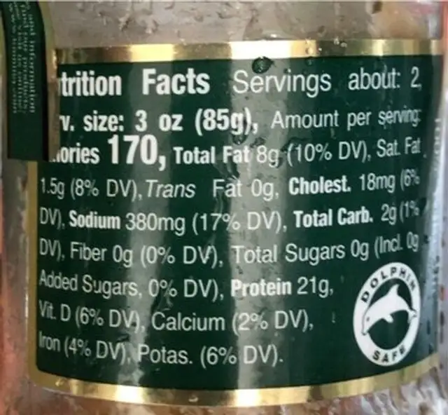 Tuna fillets with oregano in olive oil nutrition facts table