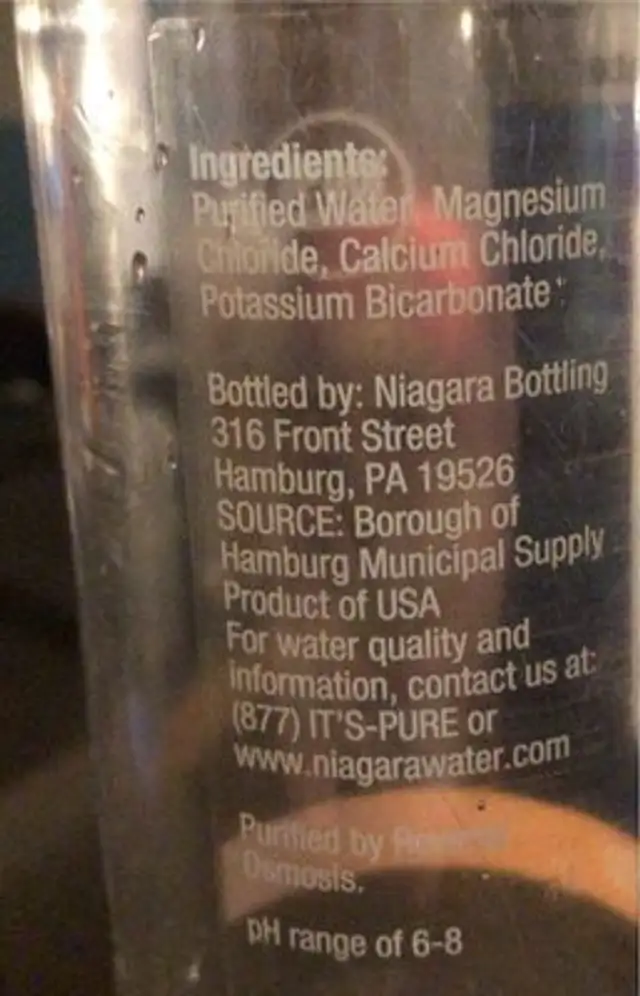 H20+ nutrition facts table