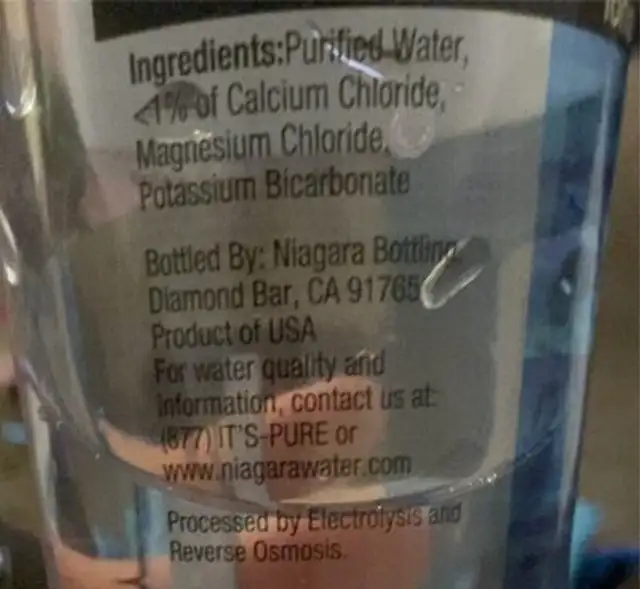 H20+ nutrition facts table
