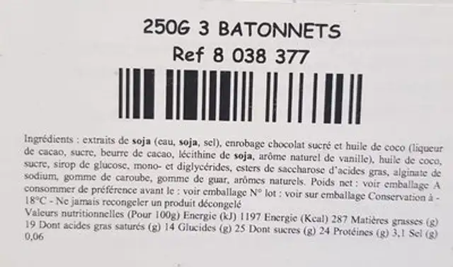 Gelato dairy free ingredients label