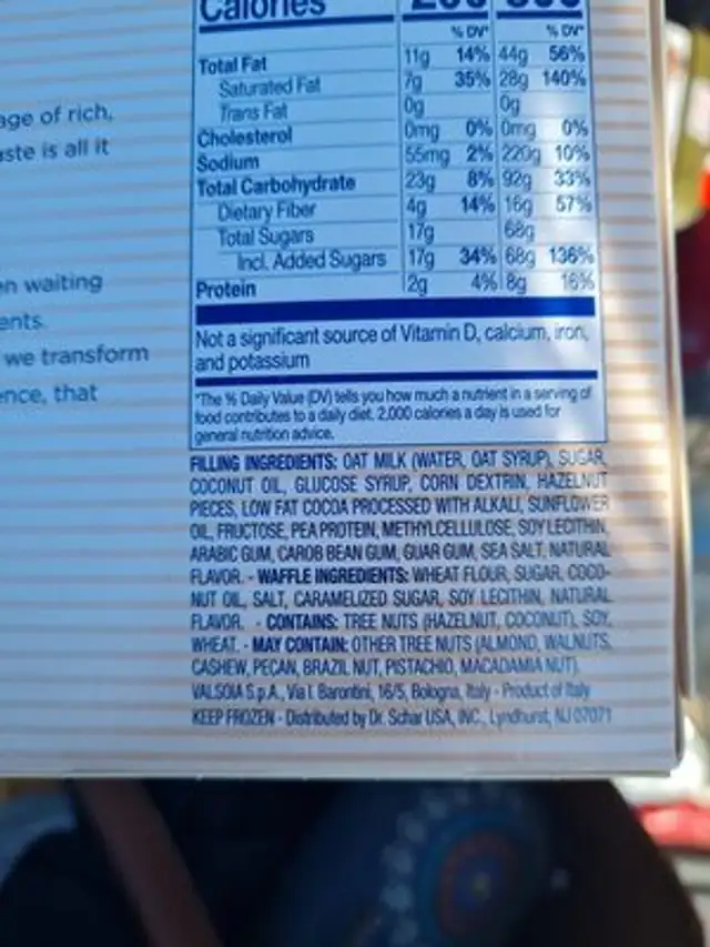 Gelato ingredients label