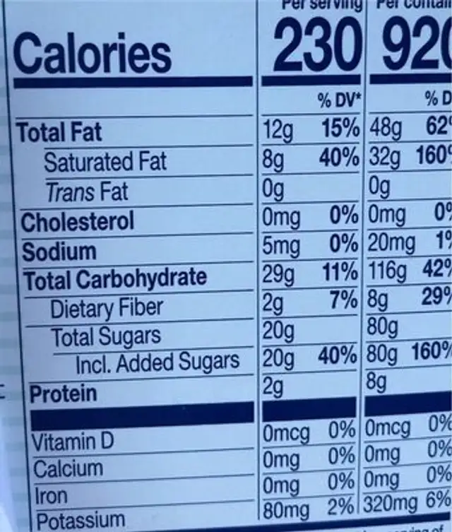 Valsoia nutrition facts table