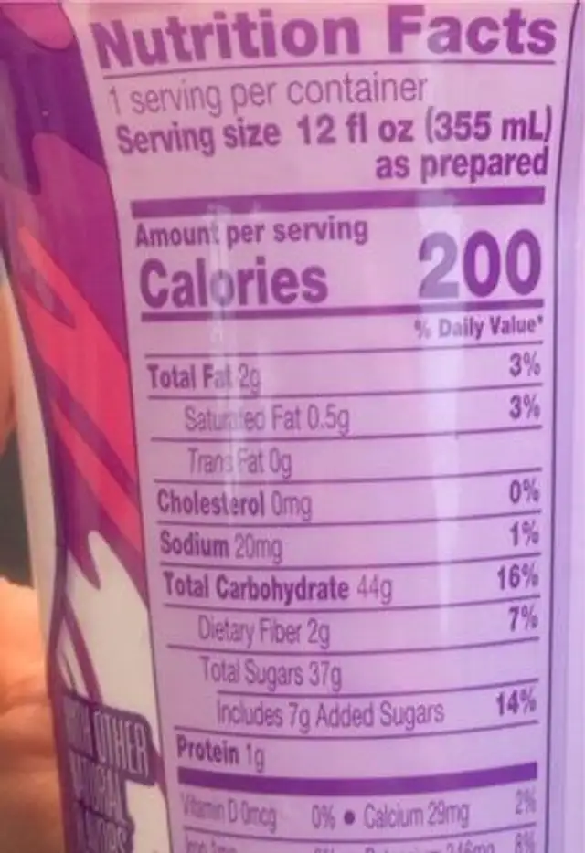 Acai smoothie nutrition facts table