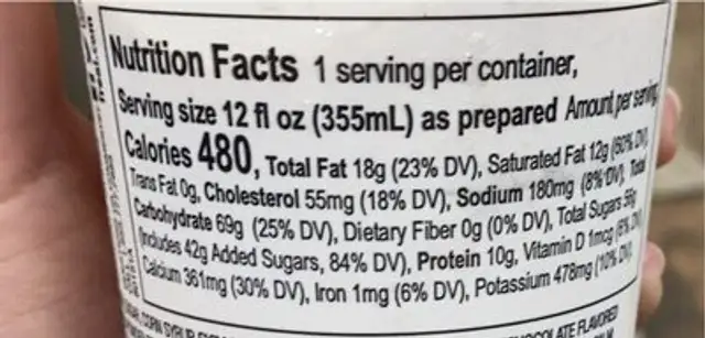 Freal nutrition facts table
