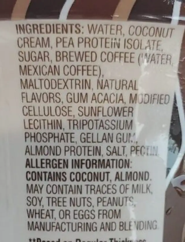Cold brew ingredients label