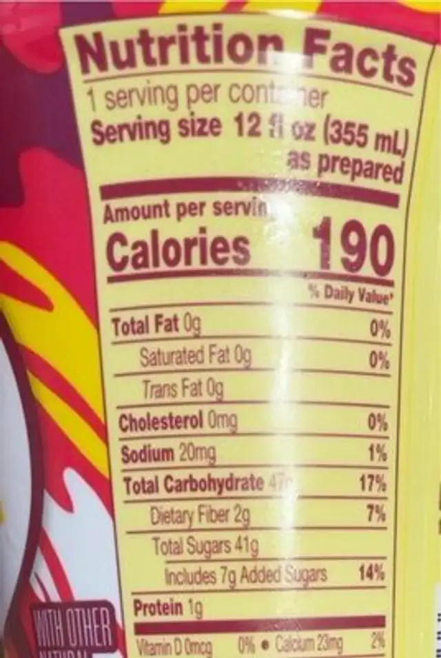 Strawberry Banana nutrition facts table