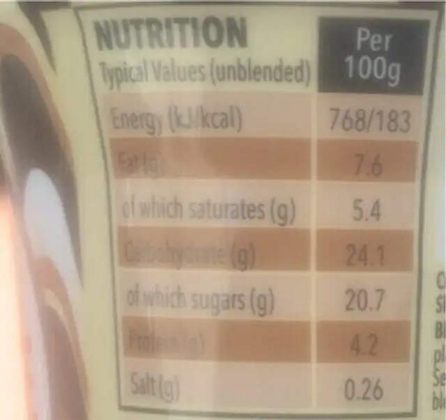 F'real nutrition facts table