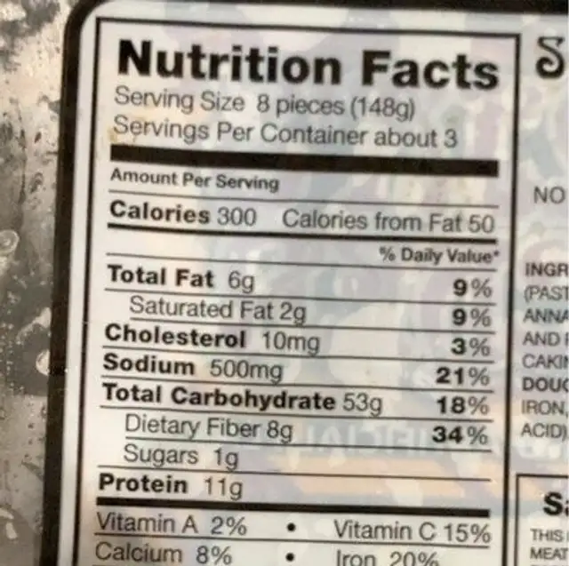 Potato and cheese pierogies nutrition facts table