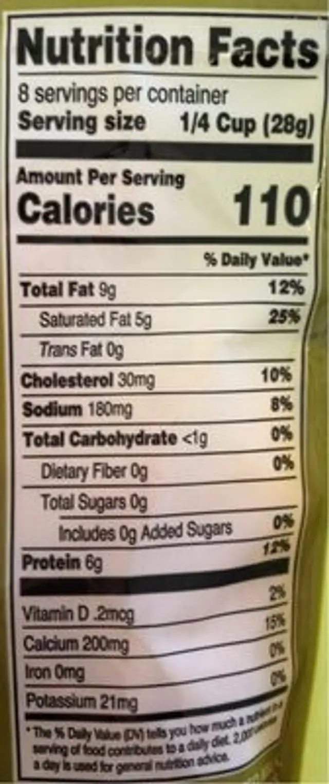 Fancy Shredded Mild Cheddar nutrition facts table