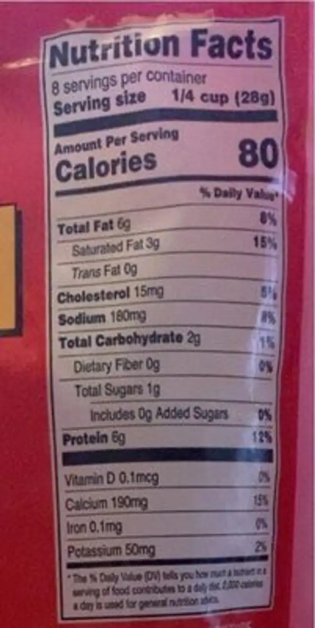 Mozzarella Cheese Shredded nutrition facts table