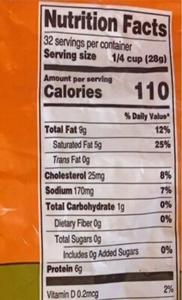 Shredded Taco Blend Cheese nutrition facts table