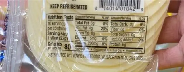 Provolone slices nutrition facts table