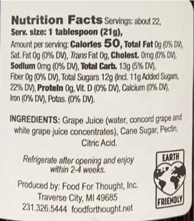 Lunchbox Concord Grape Jelly nutrition facts table