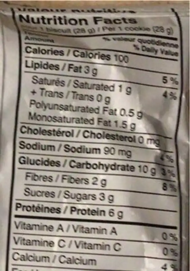 Biscuits irrésistibles au beurre d’arachide nutrition facts table