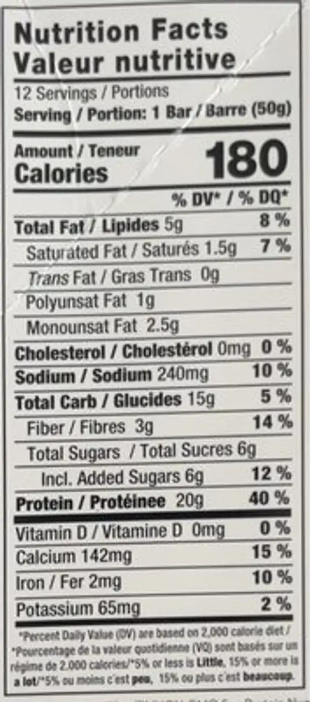 High protein cannelle et noix de pécans nutrition facts table