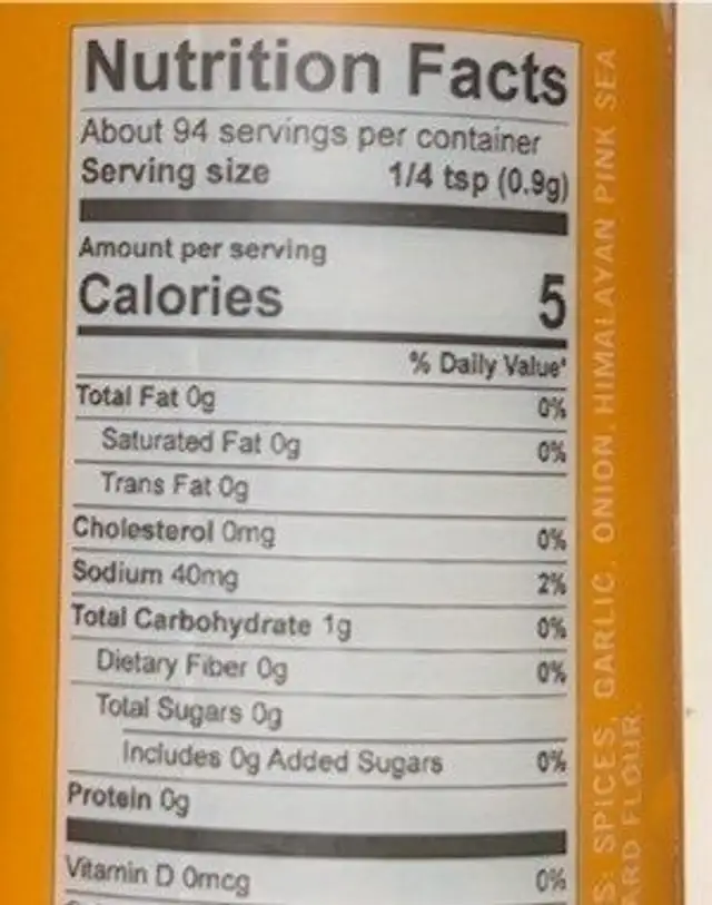 Everyday base blend nutrition facts table