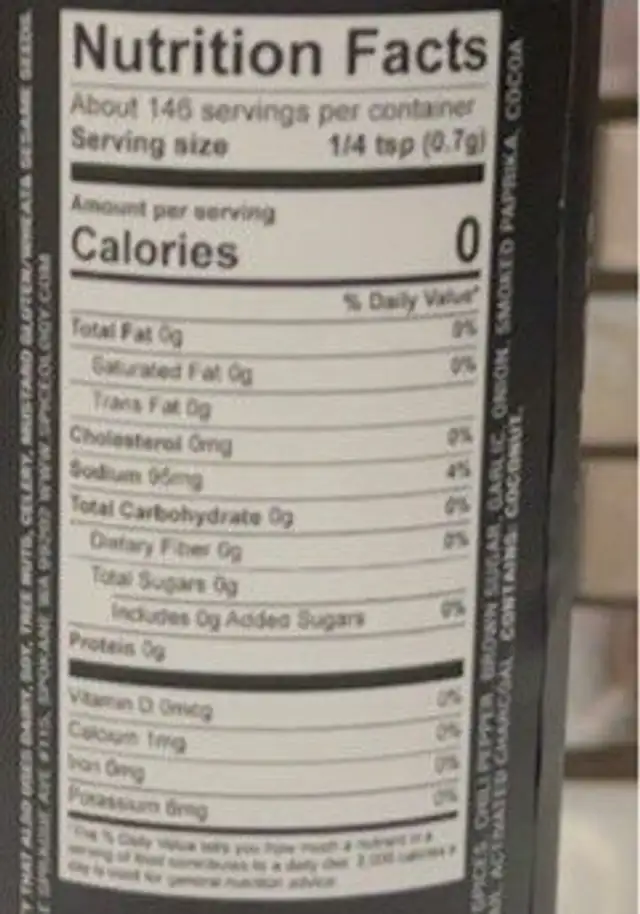Black tuxedo nutrition facts table