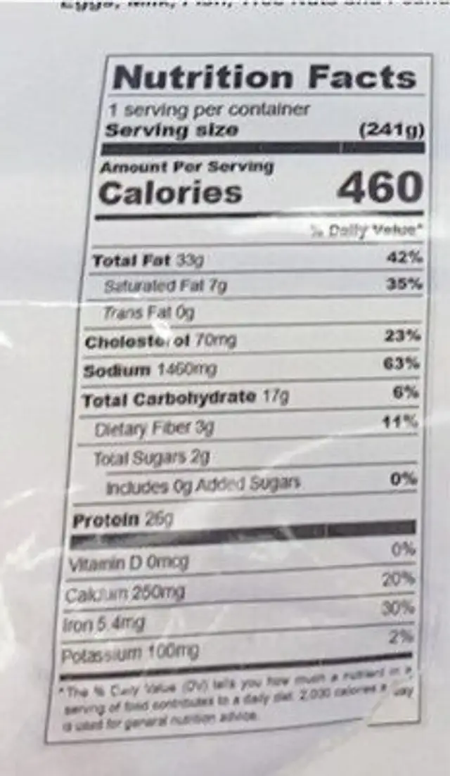 Chicken ceasar salad nutrition facts table