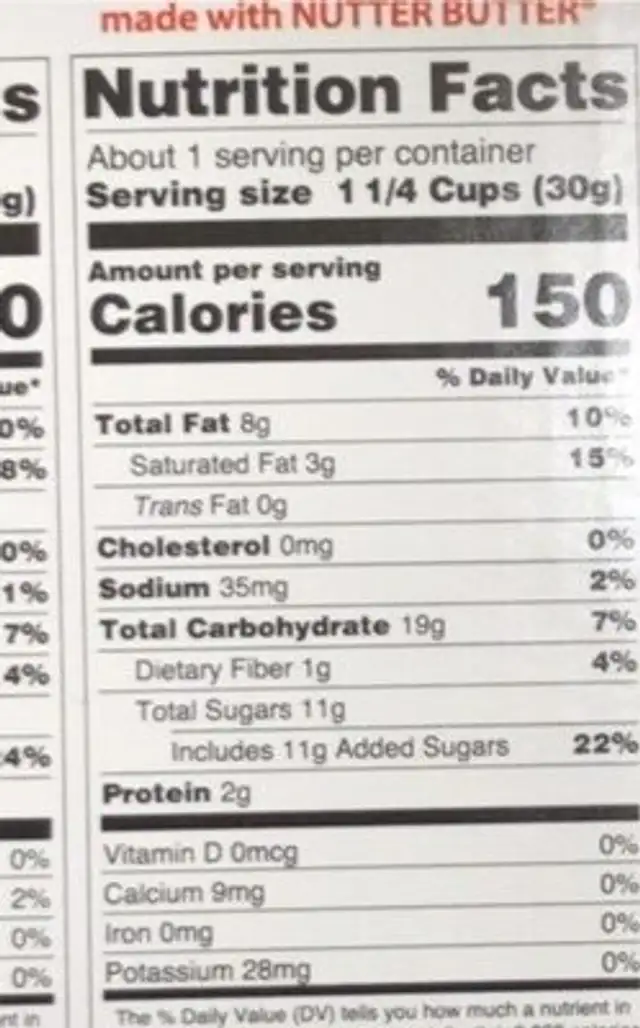 Cookie popcorn nutrition facts table