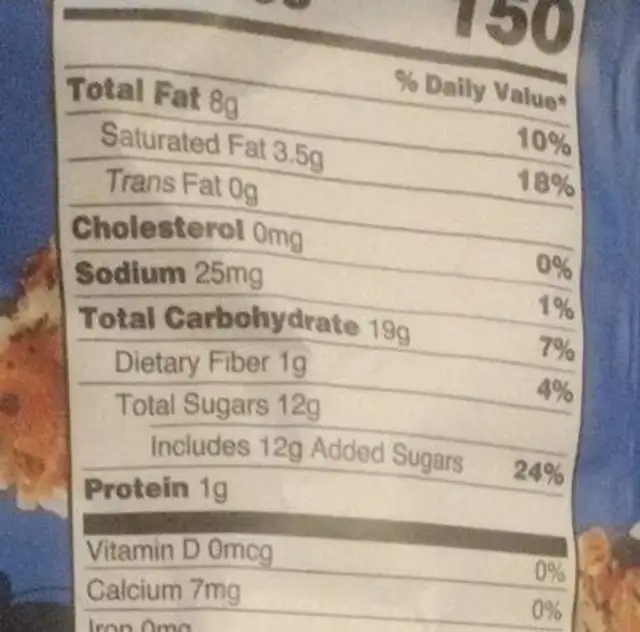 Cookie popcorn nutrition facts table