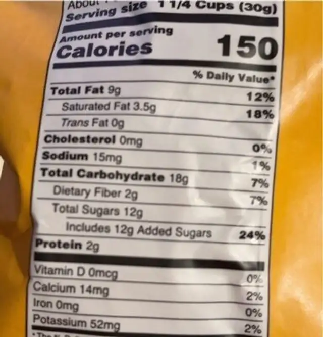 Candy Pop Popcorn nutrition facts table
