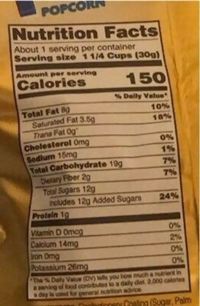 Candypop popcorn nutrition facts table