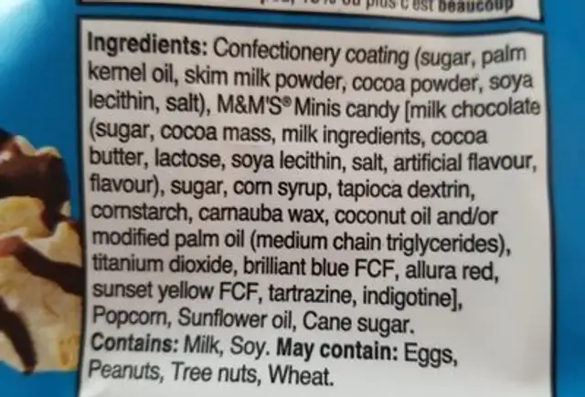 Candy Pop ingredients label
