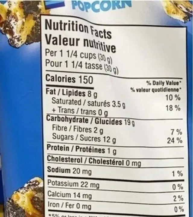 Coolie pop oreo popcorn nutrition facts table