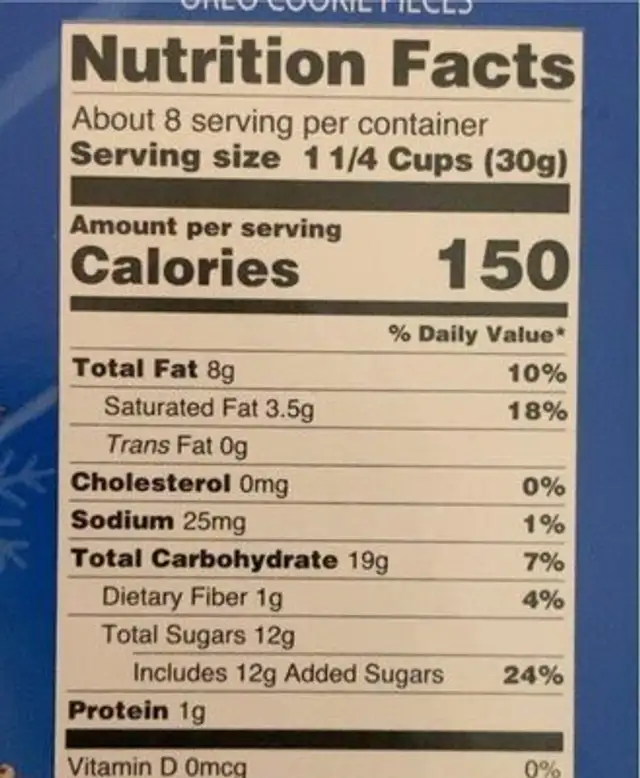 Cookie pop popcorn Oreos nutrition facts table
