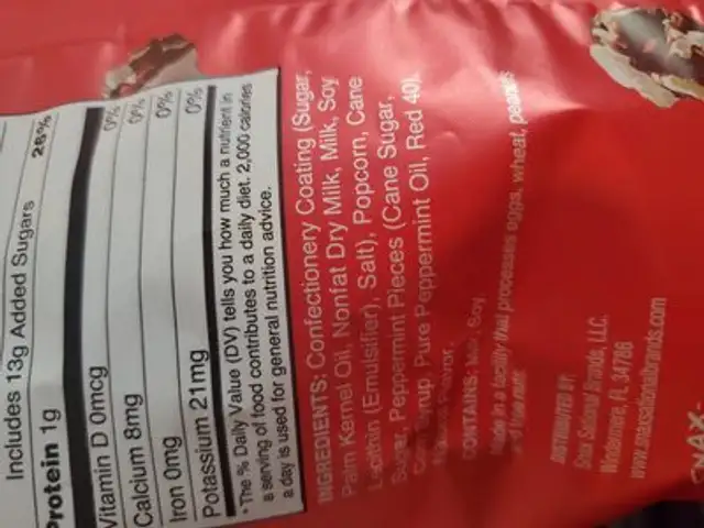 Candy pop pepepermint ingredients label