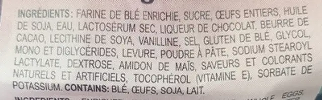 Gateau couronne Sacré chocolat ingredients label