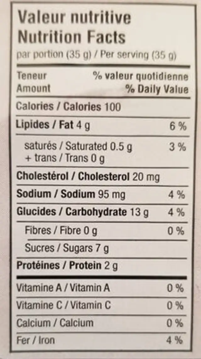 Gateau couronne Sacré chocolat nutrition facts table