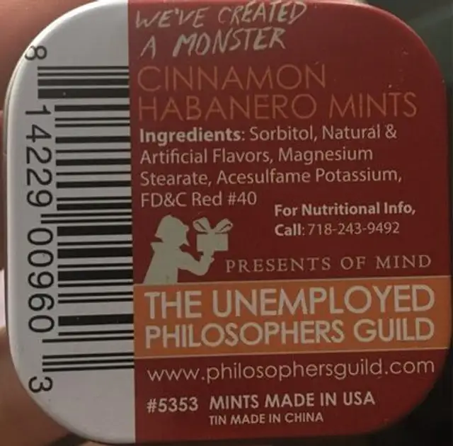 Trumpzilla Mints nutrition facts table