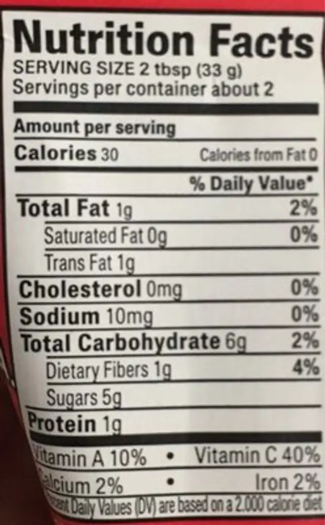 Tomato paste nutrition facts table