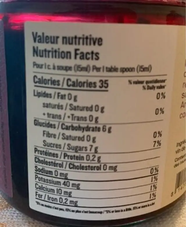 Confiture de cassis nutrition facts table
