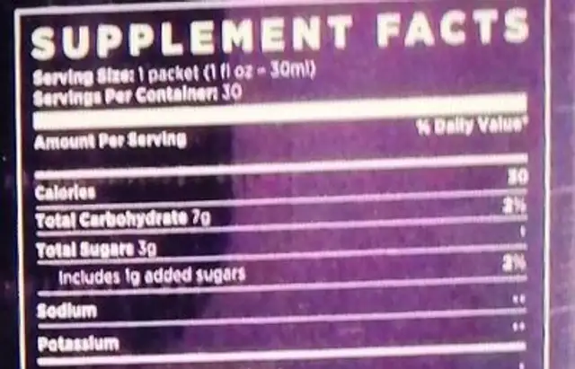 Reserve nutrition facts table