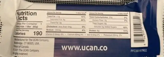 Energy Bar nutrition facts table