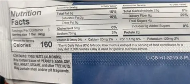 Ucan protein bar nutrition facts table