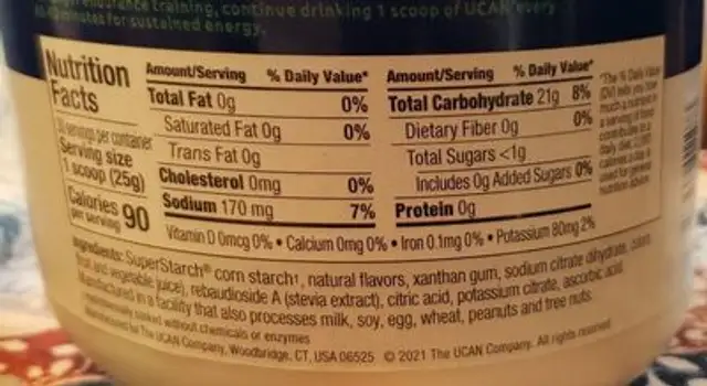 Ucan energy nutrition facts table