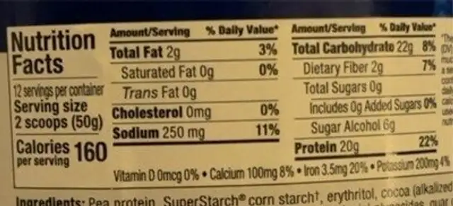 Energy+ plant protein nutrition facts table