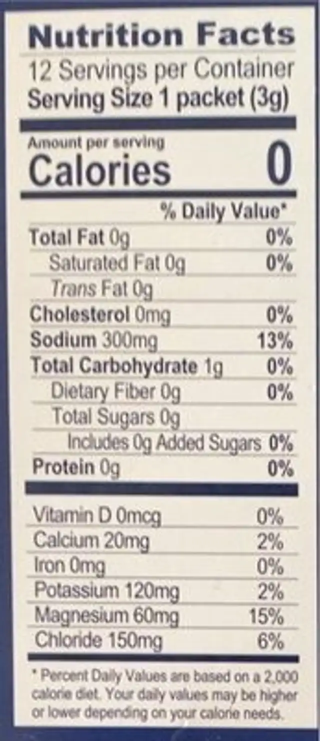 Hydrate nutrition facts table
