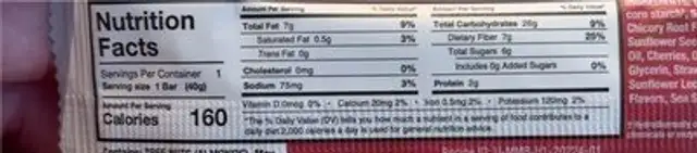 Cherry Berry almond energy bar nutrition facts table