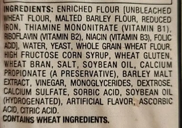 Wheat Bread ingredients label
