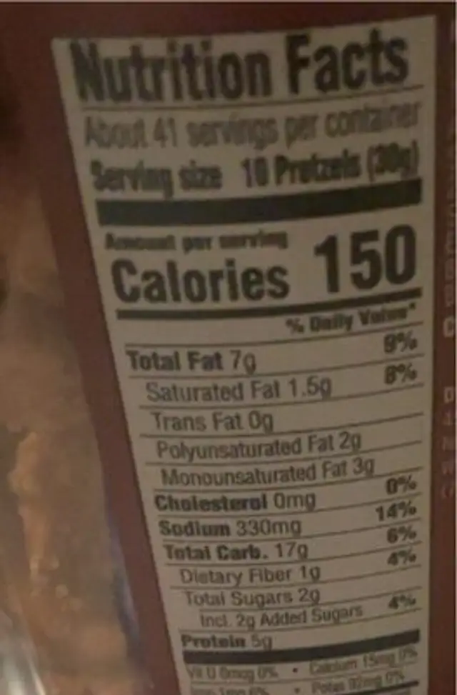 Peanut butter filled pretzel nutrition facts table