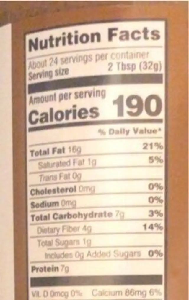 Creamy almond butter nutrition facts table
