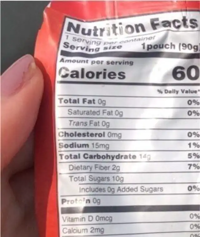 Apple sauce nutrition facts table