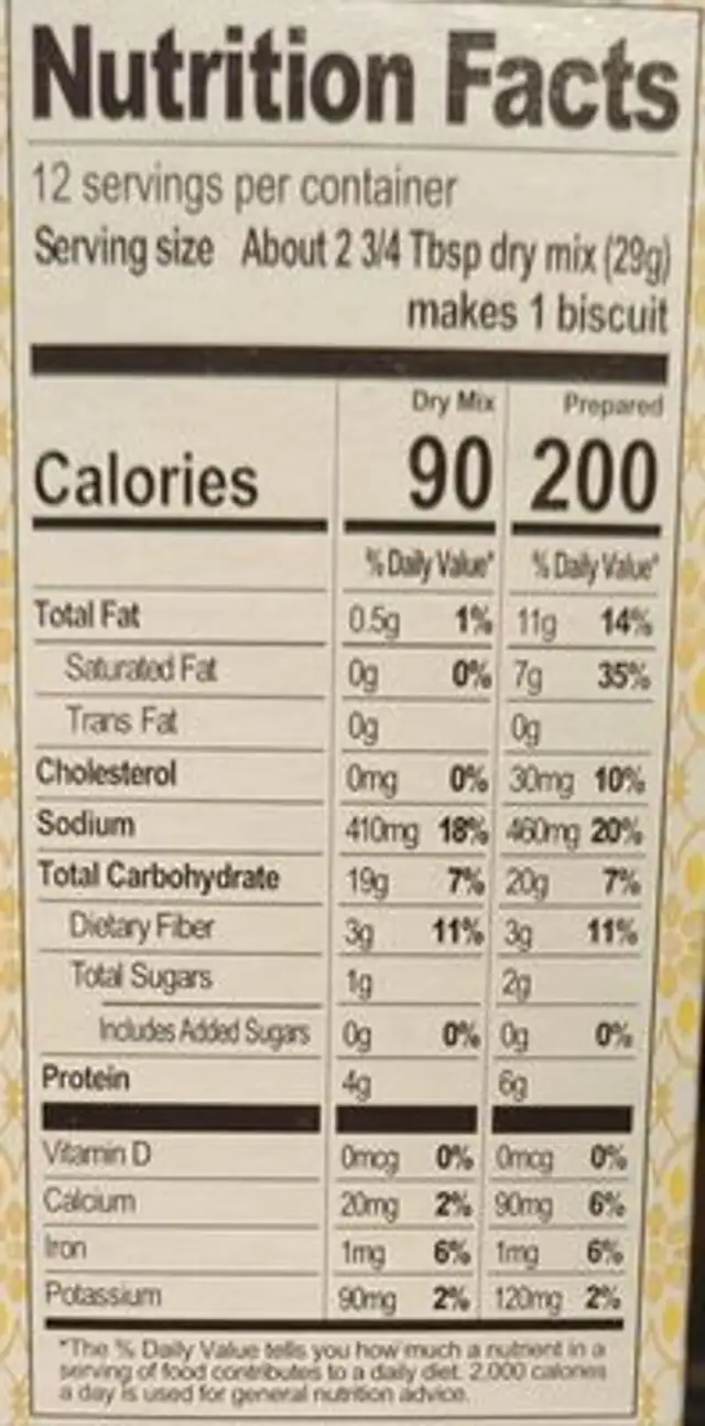 Cheesy Jalapeño Baking Mix nutrition facts table