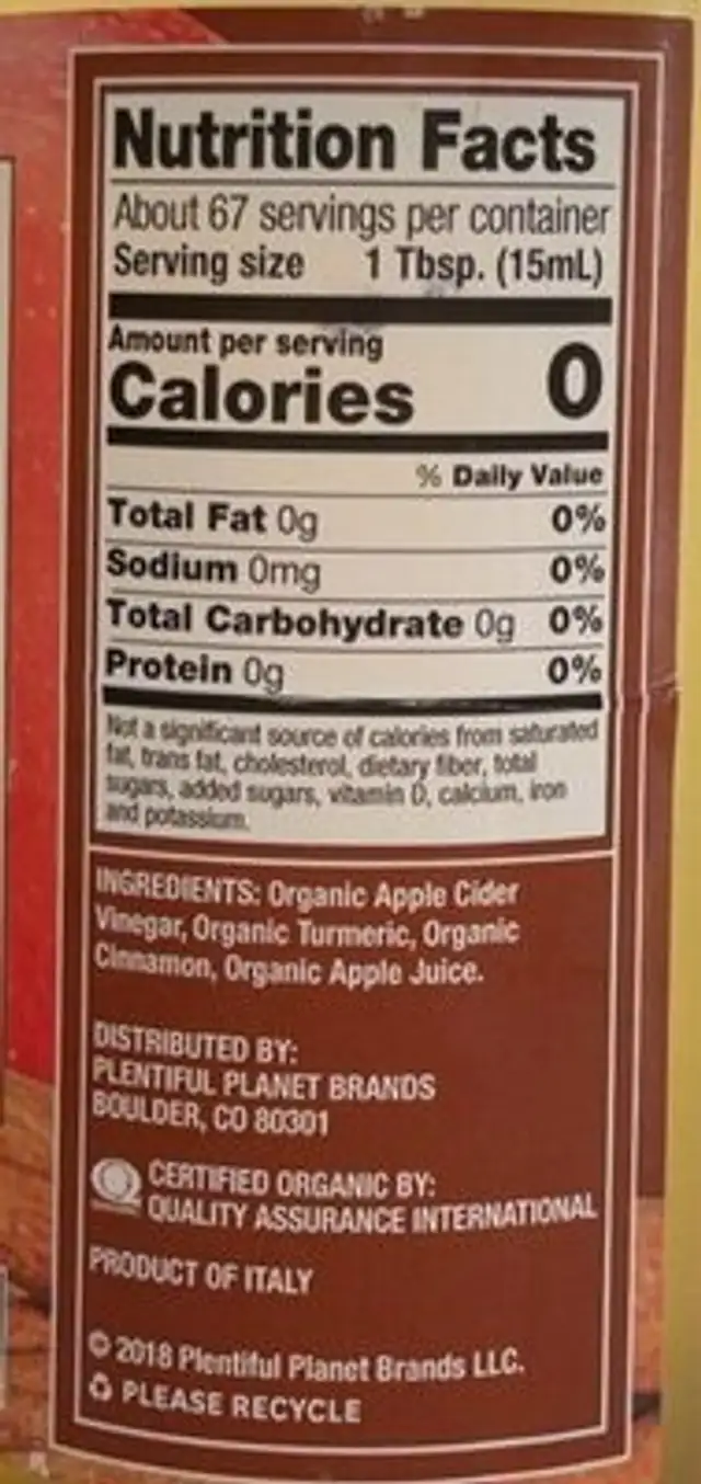 Tumeric and cinnamn nutrition facts table