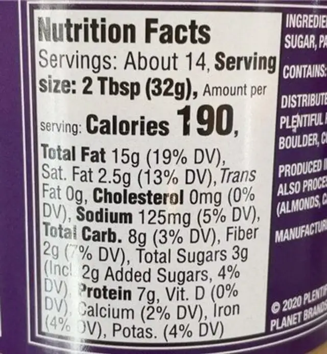 Crunchy Peanut Butter nutrition facts table